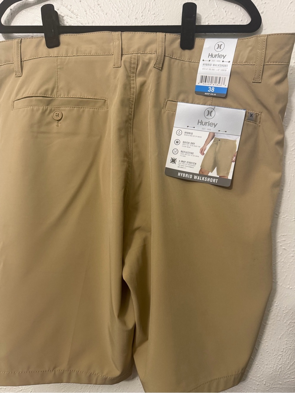 NWT Hurley Hybrid Walkshort Khaki Men’s Size 38 4-Way Stretch Quick Dry - Picture 3 of 5